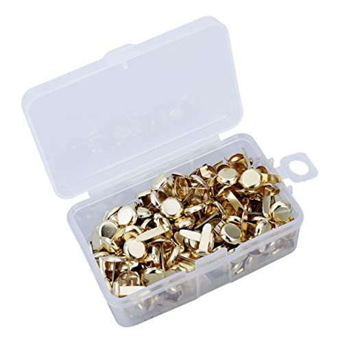 SEWACC 200 Stück Metall Brads mit Elektroplattierung Runde Papierbefestigungen Gold Aufbewahrungsbox für Bastelprojekte und Scrapbooking von SEWACC