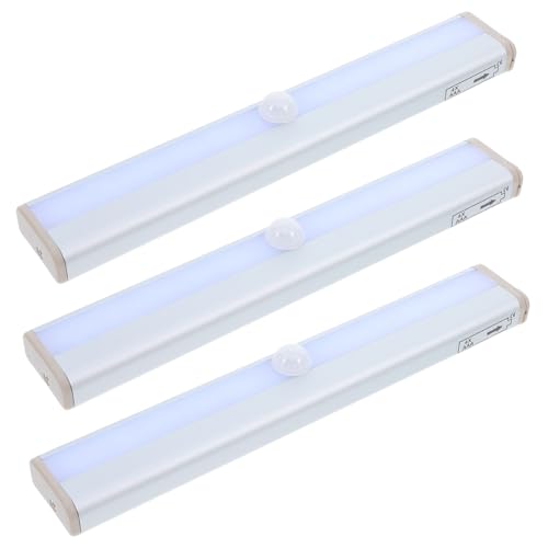 SEWACC 3 Stück Kabellose LED Schrankleuchten mit Bewegungsmelder Kaltweiße LEDs Batteriebetrieben Magnetisch Energiesparend Einfach zu Kleben für Schränke und Vitrinen Silberfarben von SEWACC