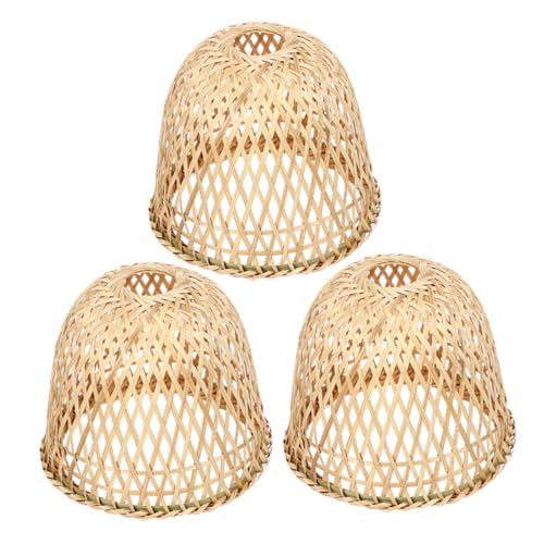 SEWACC 3 Stück Teiliges Rustikaler Handgewebter Lampenschirme für Lampenfassung Runder Natürlicher Rattan Tischlampenschirm Vintage Pendelleuchte Abdeckung für Schlafzimmer und Wohnräume von SEWACC