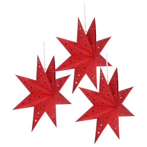 SEWACC 3 x Weihnachts-Laternen aus Papier, neunzackig, roter Papierstern, hängende Lampenschirme, Dekorationen für Zuhause, Party, Urlaub von SEWACC