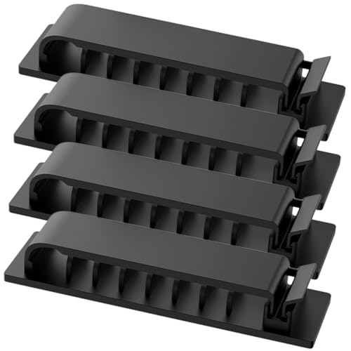 SEWACC 4 Stück Kabelhalter mit Löchern Selbstklebend Kabelclips Organizer für USB Kabel und Ladekabel Mehrfach Steckplätze für Schreibtisch Auto Büro und Zuhause Schwarz von SEWACC