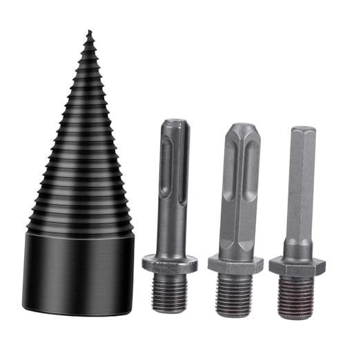 SEWACC 4 Stück Teiliges Holzspalter bohrer set aus Kegelförmige Spaltbohrer mit Anti rutsch rillen Kompatibel mit Akku bohrmaschinen Kraftvoller Holzsplitter für Effiziente von SEWACC