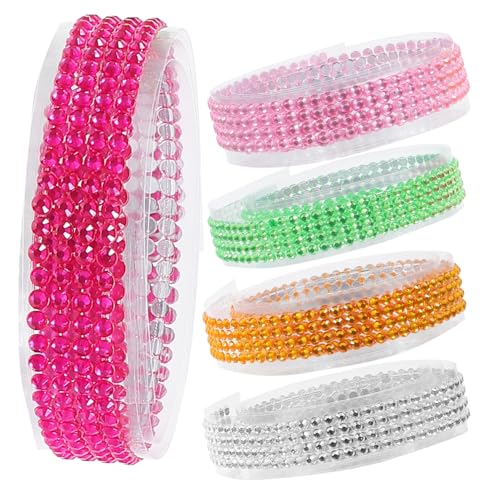 SEWACC 5 Rollen Selbstklebendes Acryl Strassband in Weiß Grün Gelb Funkelndes DIY Dekoband für Geschenkverpackung Scrapbooking Handyhüllen Fotoalben und Bastelarbeiten von SEWACC