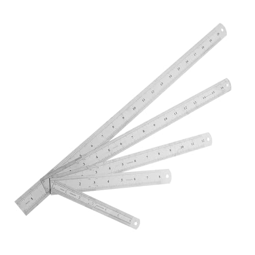 SEWACC 5 Stück Teiliges Edelstahl lineal Set mit Doppelter Teilung Robustes Dickes Metallmaßband Präzise und Messwerkzeug Verzugsfrei für Schule Büro und Geometrie von SEWACC
