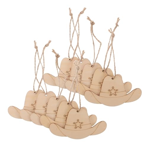 SEWACC 50 Stück Cowboyhut Holzrohlinge aus Robustem Naturholz Unlackierte Western-motive zum Bemalen DIY Basteln für Partydeko Western-feiern Weihnachtsornamente und Kreative von SEWACC