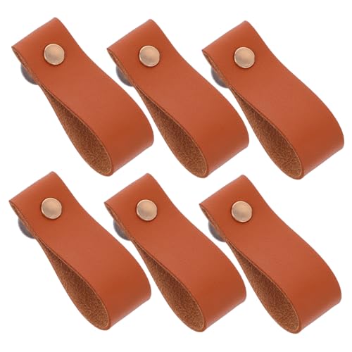 SEWACC 6 Stück Teiliges Braune PU Möbelgriffe Vintage Schubladenziehgriffe für Schrank Kommode und Küchenschrank Einfache Installation Langlebig und von SEWACC