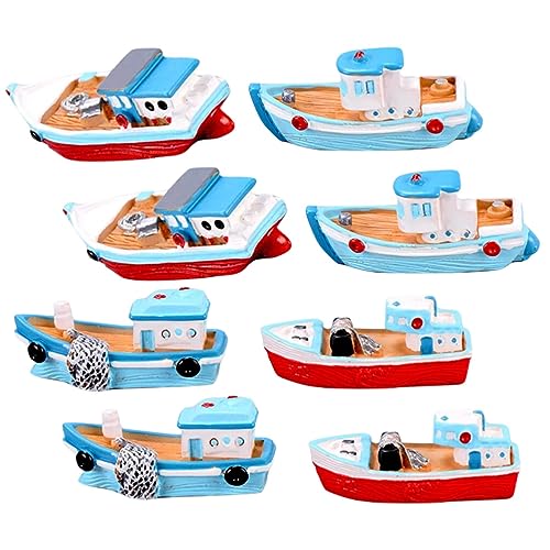 SEWACC 8 Stück Miniatur-Ruderboot-Kanu-Modell Winziges Fischboot Segelboot Nautische Tischdekoration Für -Themen-Aquarium-Dekoration von SEWACC