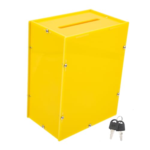 SEWACC Abschließbare Acryl Wahlurne mit Schlitz für Stimmzettel und Vorschläge Sichere Spendendose mit Schloss Wandmontierbarer Voting Ticket Holder Box Geeignet für Büro und Schule Gelb von SEWACC