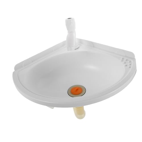 SEWACC Eck-wandwaschbecken Dreieck Kunststoff Waschbecken mit Wasserhahn Platzsparend Kompakt für Bad Balkon Wandmontage Hygienisch und Stabil für Kleine Räume von SEWACC