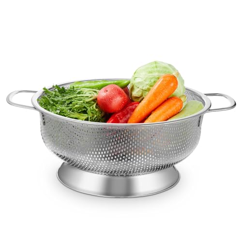 SEWACC Edelstahl Küchensieb mit Griffen Multifunktionaler Siebkorb Rostfrei Feinmaschiges Abtropfsieb für Gemüse Obst Reis und Pasta Spülmaschinenfest für Waschbecken und Spülbecken von SEWACC