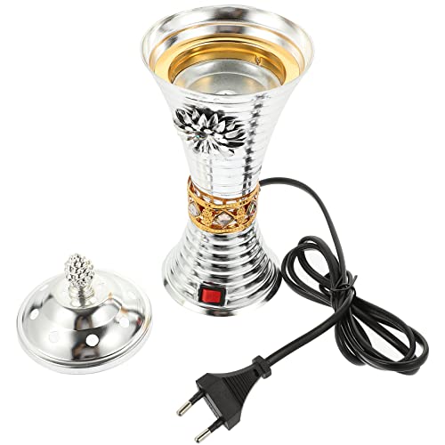 SEWACC Wohnkultur Elektrischer Arabischer Weihrauchbrenner mit Stecker Räuchergefäß Retro Censer Weihrauch Brenner für Yoga Zuhause Wohnzimmer Schlafzimmer Büro Tischdekoration Silber von SEWACC