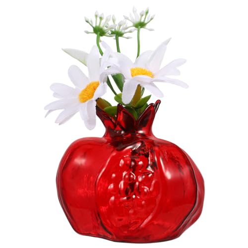 SEWACC Granatapfel-Blumenvase Terrarien Granatapfelform Glas Miniglas Blumen Blumen Dekorativer Blumenbehälter Für (Rot) Hochzeitsdekorationen Künstliche Blumenvase von SEWACC