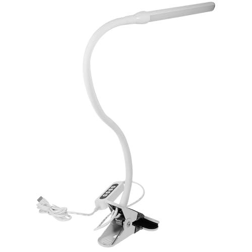 SEWACC LED Clip Tischlampe Stufiger Dimmung Augenschonende LED Schreibtischlampe ohne Flackern USB Betrieben für Schlafzimmer Büro und Homeoffice Weiße Kreative Klemmlampe von SEWACC