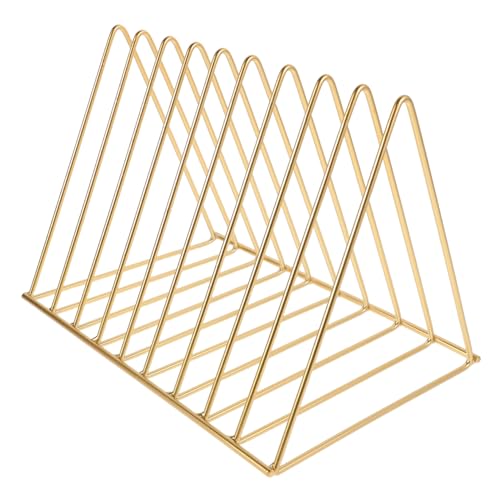 SEWACC Metall Zeitschriftenhalter Schreibtisch Organizer Platzsparend Robust Multifunktional Für Büro Dokumente Magazine Stifthalter Elegantes Design Goldfarbenes Dreieck Regal von SEWACC