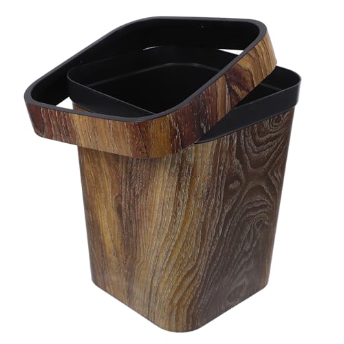 SEWACC Square Rubbish Bin Retro Stil Imitation Holzmaserung Offener Abfalleimer Quadratisch Platzsparend für Büro Badezimmer Küche Leicht zu Reinigen und Wartungsarm von SEWACC