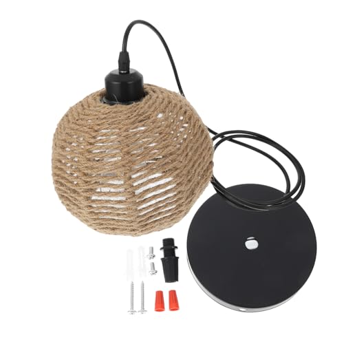 SEWACC Vintage Lampenschirm aus Hanfseil Geflochtene Deckenleuchte mit Lampenfassung Hängender Lampenschirm für Wohnzimmer Esszimmer Schlafzimmer Einfache Montage Warmes Licht von SEWACC