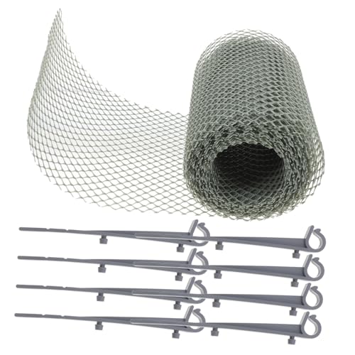 SEWACC Wasserdichtes Mesh Dachrinnenschutznetz Hexagonal Laubschutz mit Haken Passend für Dachrinnen DIY Zuschneidbar Effektive Filterung von Blättern und Schmutz von SEWACC