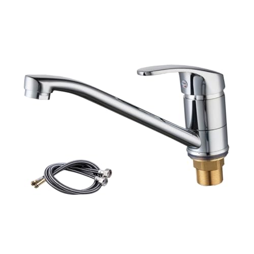 SEWACC Wasserhahn Einloch mischbatterie aus Legierung Schwenkbar für Badezimmer und Waschtisch Kupfer silber optik Keramische Kartusche Langlebig Tropffrei Kratzfest Einfache Montage von SEWACC