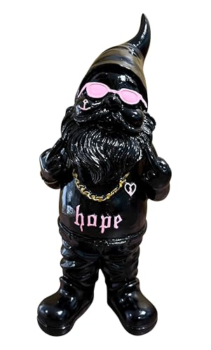 SEWAS Gartenzwerg - Tattoo Zwerg mit Stinkefinger - Mittelfinger Rocker Wichtel - handbemalt und wetterfest - hochwertiges Kunstharz - moderner Zwerg - Schwarz/Rosa/Gold von SEWAS