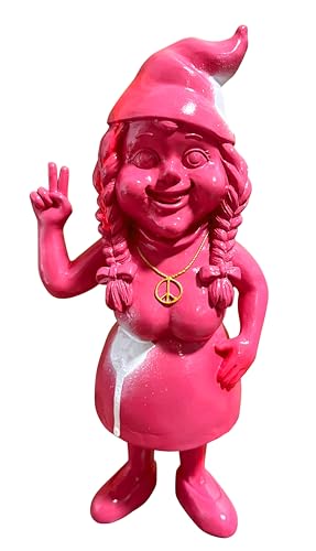 SEWAS Gartenzwerg - Zwergenfrau - Gartenzwergin - handbemalt und wetterfest - hochwertiges Kunstharz - moderner Zwerg - lustiger Garden GNOME - Rosa/Weiss/Pink/Gold Spray von SEWAS