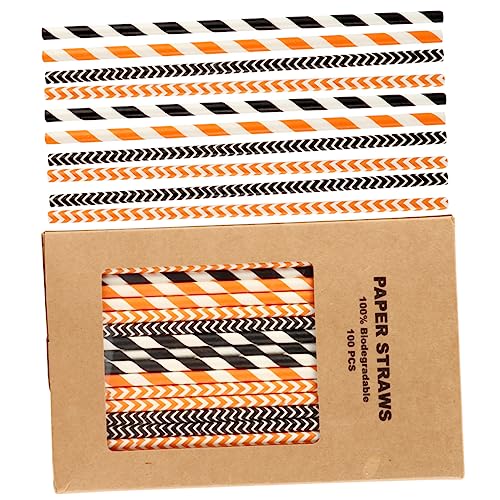 SEWOART 100 Stück Halloween Papierstrohhalme Umweltfreundlich Lustig Bedruckt Dicke Partystrohhalme für Getränke Cocktail Saft Halloween Party Dekoration von SEWOART