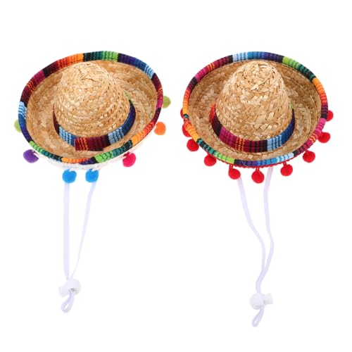 SEWOART 2 Stück Teiliges Mini Mexikanische Sombrero Hüte für Katzen und Kleine Hunde Verstellbar aus Stroh Festliche Haustierparty Dekoration Leicht zu Reinigen für Kostüme und von SEWOART