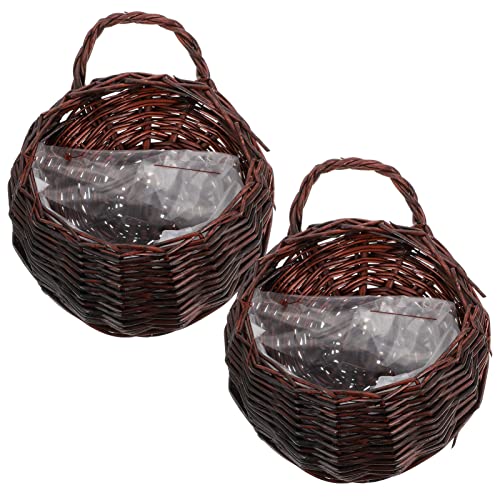 SEWOART 2stücke Hängender Pflanzkorb Aus Geflochtenem Material Dekorativer Wandkorb Für Blumen Und Pflanzen Für Wohnzimmer Badezimmer Küche Und Garten Dunkelbraun von SEWOART