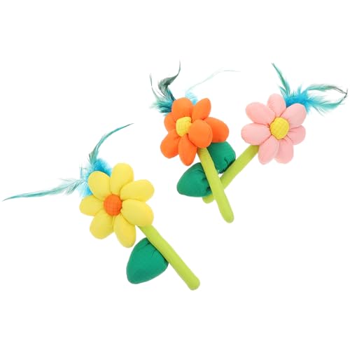 SEWOART 3 Stück Interaktive Teaser Stange mit Stoffblumen und Federn für Unterhaltsames und Stimulation von Wohnungskatzen Gelb Orange SEWOART 3 Stück Interaktive Teaser Stange mit Stoffblumen und Federn für Unterhaltsames und Stimulation von Wohnungskatzen Gelb Orange von SEWOART