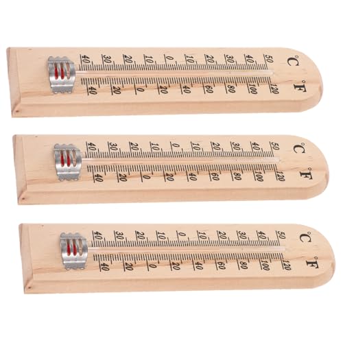 SEWOART 3 Stück Teiliges Holzthermometer Analog Multifunktional für Innen und Außen Kompakt Leicht Geeignet für Garten Gewächshaus Sauna und Babyzimmer Stabile Bauweise Platzsparend zum von SEWOART