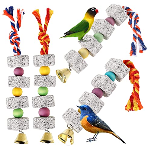 SEWOART 4 Stück Kauspielzeug Für Papageien Vogelschnabel-schleifstein-Spielzeug Mit Glöckchen Für Sittiche Conures Nymphensittiche von SEWOART