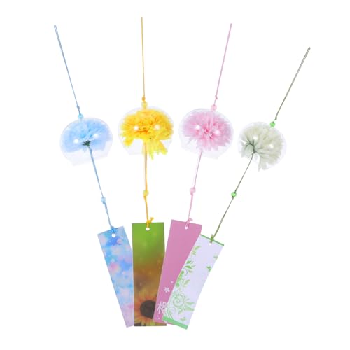 SEWOART 4 Stück Teiliges Japanische Windspiele aus Glas mit Künstlichen Blütenköpfen Sanfte Klänge Transparente Glasglocken Romantische Dekoration für Garten Balkon Terrasse Innen und SEWOART 4 Stück Teiliges Japanische Windspiele aus Glas mit Künstlichen Blütenköpfen Sanfte Klänge Transparente Glasglocken Romantische Dekoration für Garten Balkon Terrasse Innen und von SEWOART