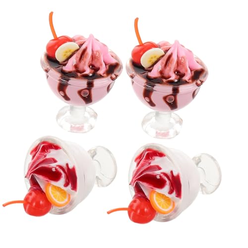 SEWOART 4 Stück Teiliges Miniatur Puppenhaus Zubehör DIY Eisbecher Modell mit Kirschcreme für Kreative Realistische Dekoration für Landschaften von SEWOART