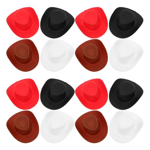 SEWOART 40 Stück Miniaturisierte Cowboyhüte für Puppen Schwarz Braun Rot und Weiß Accessoires für DIY Bastelprojekte und Puppendekorationen im Western Stil von SEWOART