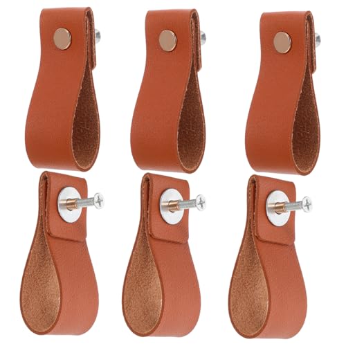 SEWOART 6 Stück Teiliges PU Möbelgriffe Braun Handgefertigt Langlebig mit Schrauben für Schranktüren Schubladen Küchenschränke Kleiderschrank Einfache Montage von SEWOART