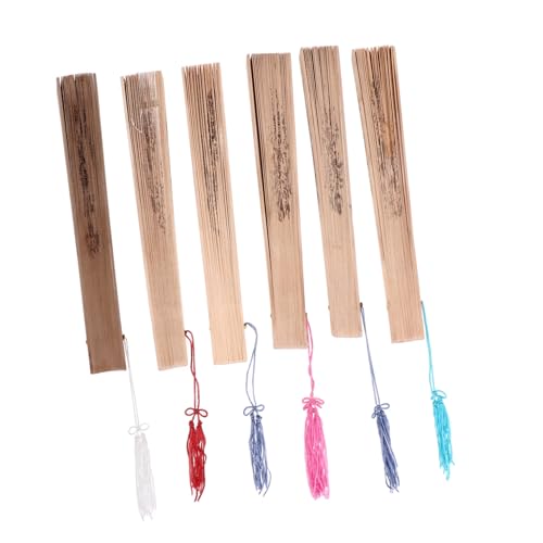 SEWOART 6 Stück Vintage Chinesischer Faltfächer aus Holz Dekorativer Handfächer mit Quaste für Hochzeit Party und Innenräume Leicht Tragbar und Elegant von SEWOART