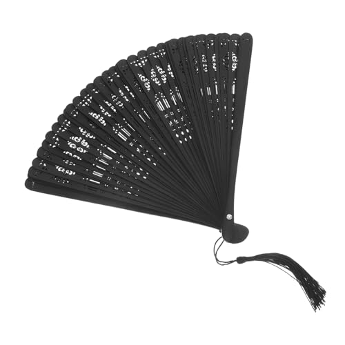 SEWOART Chinesischer Fächer aus Bambus Vintage Handgehalten mit Quaste Schwarz Ergonomisch Leicht für Tanz Performance Fotografie Kulturelle Veranstaltungen von SEWOART
