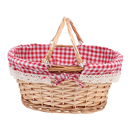 SEWOART Geflochtener Korb Mit Henkel Und Deckel Tragbarer Outdoor Korb Aus Weide Als Picknickkorb Oder Dekorativer Blumenkorb von SEWOART