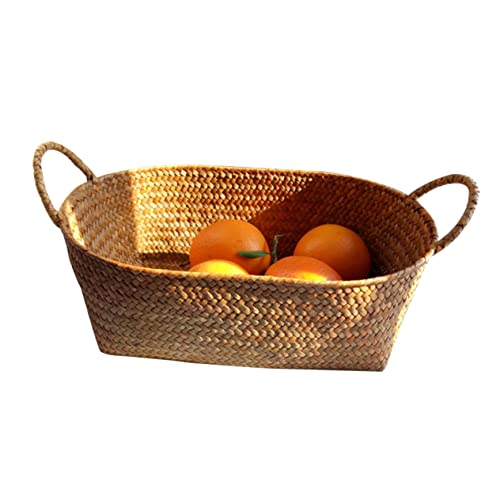 SEWOART Handgewebter Kleiner Rattan Korb mit Griff Umweltfreundlicher Aufbewahrungskorb für Obst Snacks und Picknick Handgefertigter Natürlicher Gras Korb Robustes Multifunktionales von SEWOART