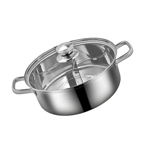 SEWOART Hot Pot mit Doppelkammer und Trennwand Induktionsgeeignet Flacher Boden für Gas und Elektroherde Praktischer Verbrühungsgriff für Zwei Geschmacksrichtungen Beim Kochen von SEWOART