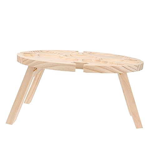 SEWOART Klappbarer Holz-picknicktisch Außenbereich Mit Glashalter Rund Tragbar Einfach Zu Verstauen Für Garten Camping Und Strand von SEWOART