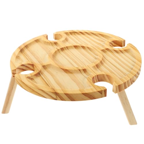 SEWOART Kompakter Faltbarer Outdoor weintisch aus Naturmaterial mit Integriertem Glashalter Stabiler Klapptisch für Picknick Camping Strand und Garten Tragbar und Platzsparend von SEWOART