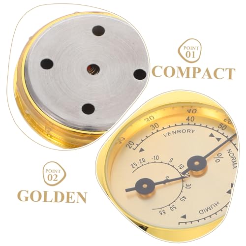 SEWOART Rundes Mechanisches Hygrometer mit Temperatursensor Präzises Feuchtigkeitsmessgerät für Zigarrenschränke Goldfarbenes Eingebettetes Thermometer zur Optimalen Zigarrenlagerung von SEWOART