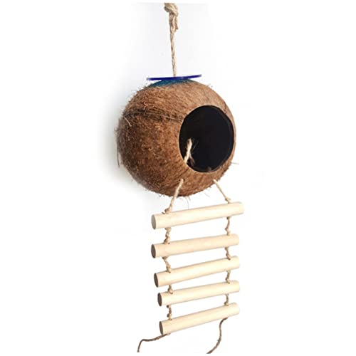 SEWOART Kokosnussschalennest Für Sittiche Wellensittiche Kleine Haustiere Natürliches Vogelhaus Mit Leiter Spielzeug Für Vögel von SEWOART