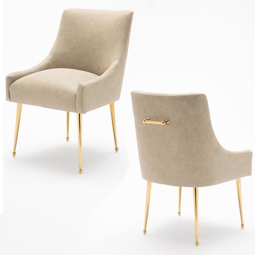 Esszimmerstuhl 2 Stück Küchenstuhl Polsterstuhl Wohnzimmerstuhl Sessel mit Metallgriff,Sitzfläche aus Leder, Metallbeine für Esszimmer, Wohnzimmer, Schlafzimmer (Dunkel Apricot) von SEYNAR