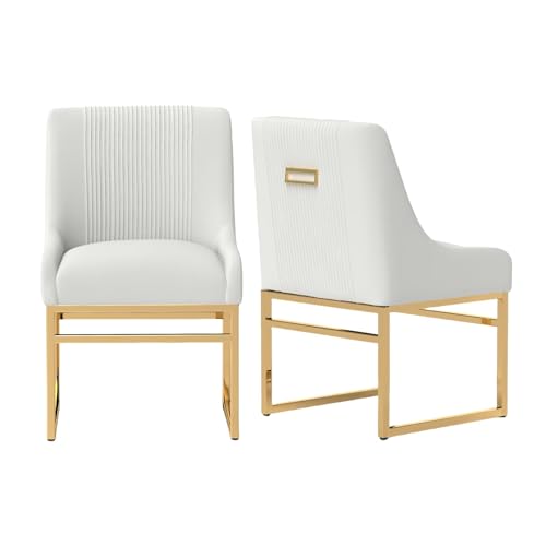 Küchen- und Esszimmerstühle im 2er-Set, moderne Samt-gepolsterte Esszimmerstühle mit goldfarbenen Metallrahmenbeinen, getufteter Akzentstuhl für Empfangsraum, Wohnzimmer, Arbeitszimmer (Beige) von SEYNAR