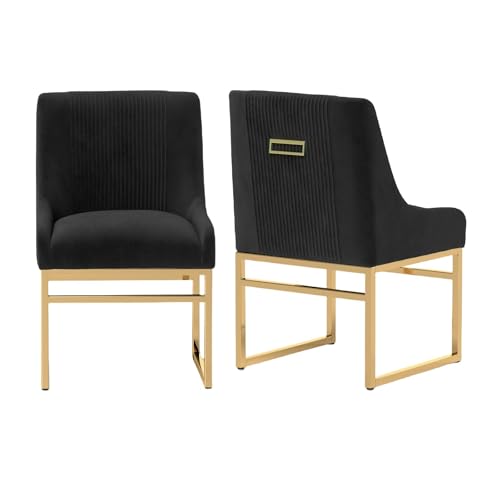 Küchen- und Esszimmerstühle im 2er-Set, moderne Samt-gepolsterte Esszimmerstühle mit goldfarbenen Metallrahmenbeinen, getufteter Akzentstuhl für Empfangsraum, Wohnzimmer, Arbeitszimmer (schwarz) von SEYNAR