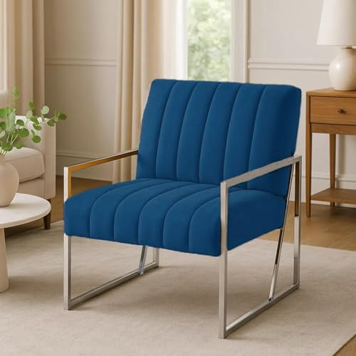 SEYNAR Mid Century Moderner Akzentstuhl, bequemer Samt-gepolsterter Sessel, Metallrahmen, für Schlafzimmer, Wohnzimmer und Wartezimmer (Marineblau) von SEYNAR