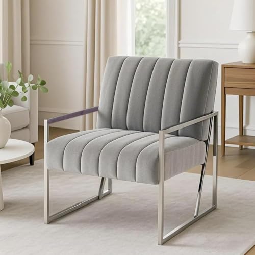 SEYNAR Mid Century Moderner Akzentstuhl, bequemer Samt-gepolsterter Sessel, Metallrahmen, für Schlafzimmer, Wohnzimmer und Wartezimmer (grau) von SEYNAR