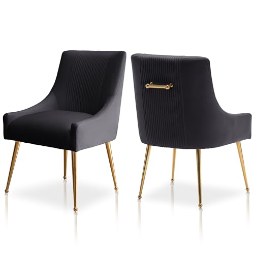 SEYNAR Moderne Esszimmerstühle, Samt gepolsterte Stühle mit goldenen Beinen, getufteter Akzentstuhl 2er Set für Empfangsraum Wohnzimmer Arbeitszimmer（Black） von SEYNAR