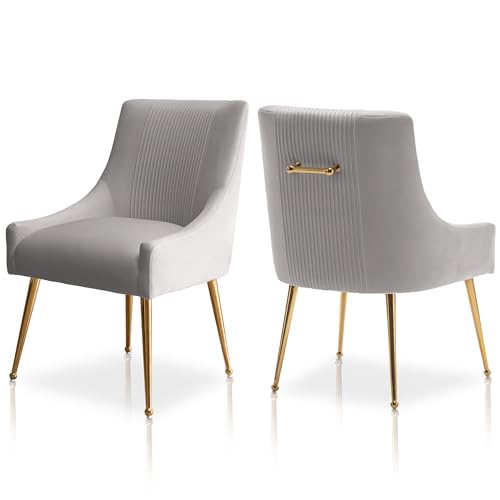 SEYNAR Moderne Esszimmerstühle, Samt gepolsterte Stühle mit goldenen Beinen, getufteter Akzentstuhl 2er Set für Empfangsraum Wohnzimmer Arbeitszimmer（Gray） von SEYNAR